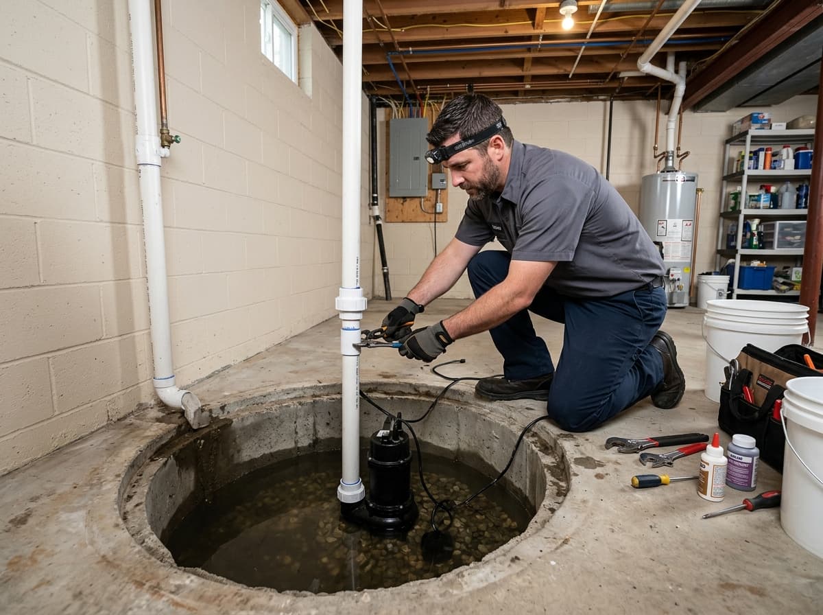 Sump pump installation in a St. George, Utah home basement by Marlin Plumbing