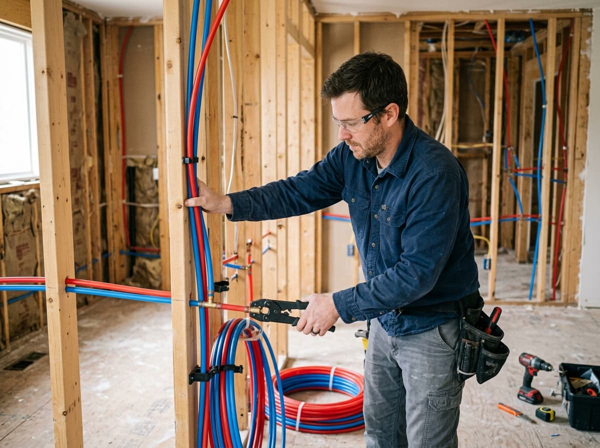 Marlin Plumbing technician installing new PEX pipe during whole-home repiping in St. George, Utah